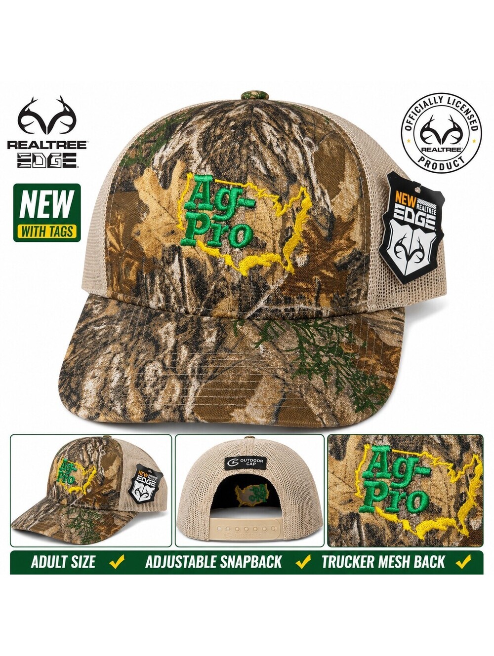 Realtree Edge Camo Trucker Hat Ag-Pro USA Logo Snapback Mesh Back NWT Adult